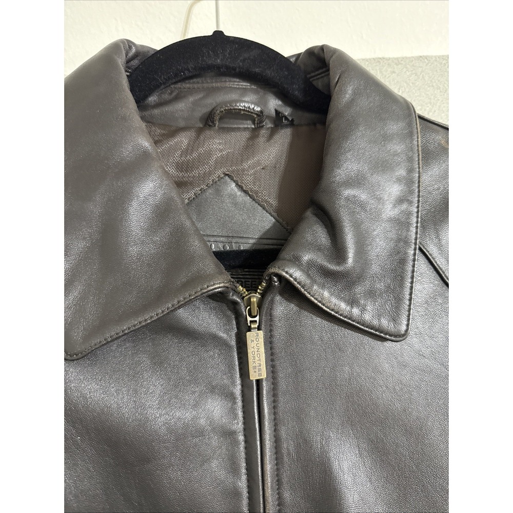 Vintage Mens Brown Lamb Skin Flight Bomber Jacket Coat Aviator Sz L Full Zip Y2K - Picture 9 of 16